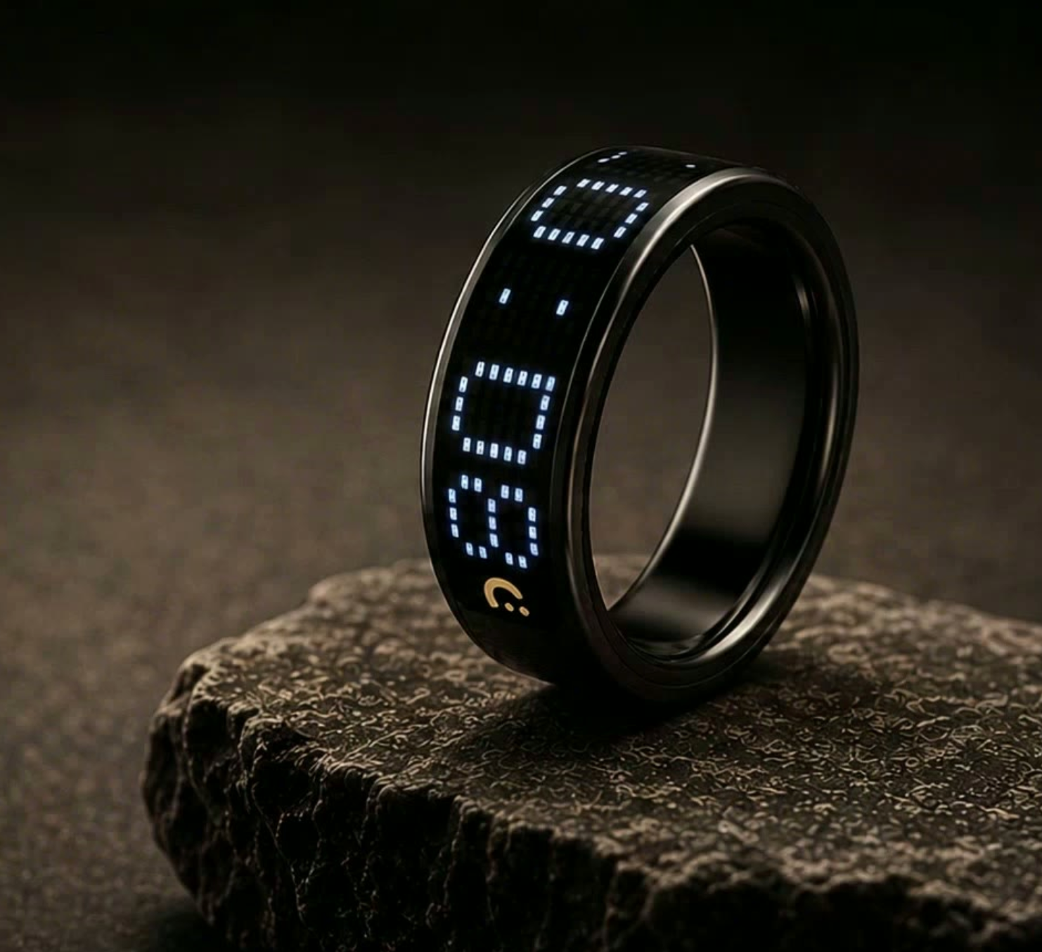 ZAYEN ring — matte black finish with LED display